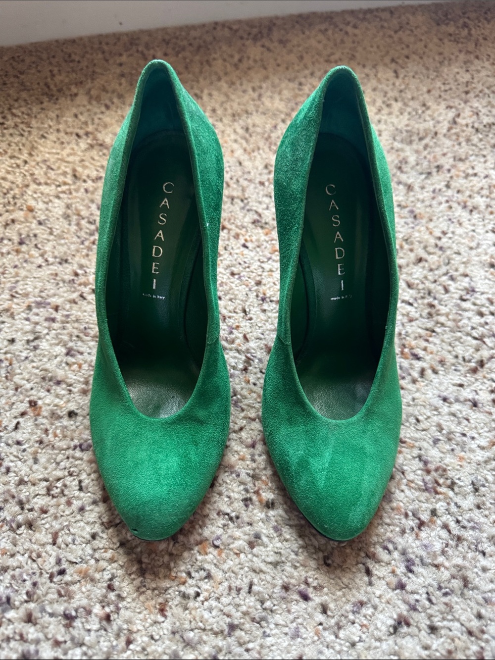 Casadei Emerald Green Suede Pointed-Toe Pumps
